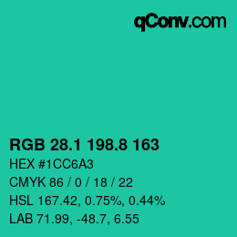 カラーコード: RGB 28.1 198.8 163 | qconv.com