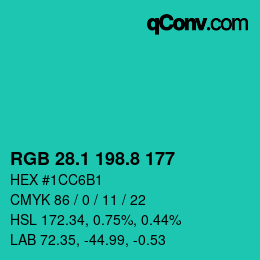 カラーコード: RGB 28.1 198.8 177 | qconv.com