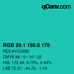 カラーコード: RGB 28.1 198.8 178 | qconv.com