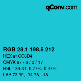 カラーコード: RGB 28.1 198.8 212 | qconv.com