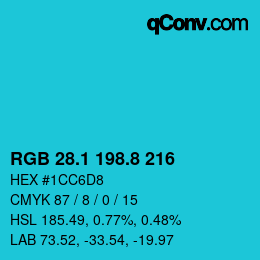 カラーコード: RGB 28.1 198.8 216 | qconv.com