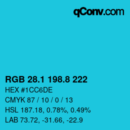 カラーコード: RGB 28.1 198.8 222 | qconv.com
