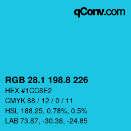 カラーコード: RGB 28.1 198.8 226 | qconv.com