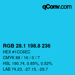 カラーコード: RGB 28.1 198.8 236 | qconv.com