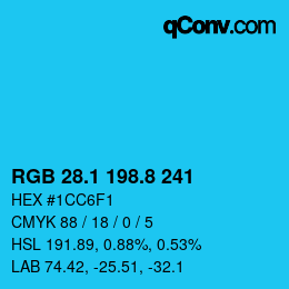 カラーコード: RGB 28.1 198.8 241 | qconv.com