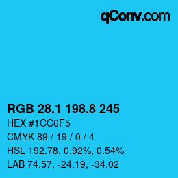 カラーコード: RGB 28.1 198.8 245 | qconv.com