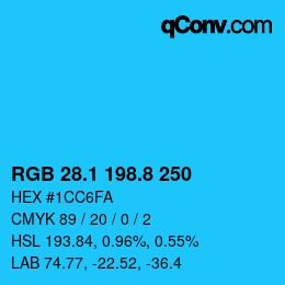 カラーコード: RGB 28.1 198.8 250 | qconv.com