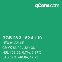 カラーコード: RGB 28.3 162.4 110 | qconv.com