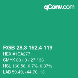 カラーコード: RGB 28.3 162.4 119 | qconv.com