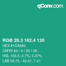 カラーコード: RGB 28.3 162.4 130 | qconv.com