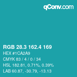 カラーコード: RGB 28.3 162.4 169 | qconv.com