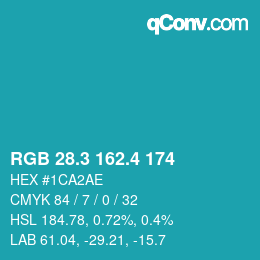 カラーコード: RGB 28.3 162.4 174 | qconv.com