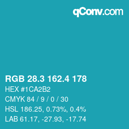 カラーコード: RGB 28.3 162.4 178 | qconv.com
