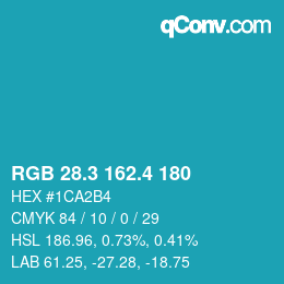 カラーコード: RGB 28.3 162.4 180 | qconv.com