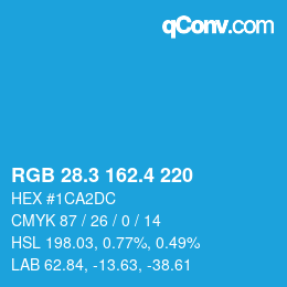 カラーコード: RGB 28.3 162.4 220 | qconv.com