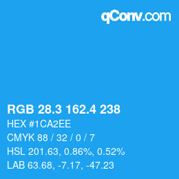 カラーコード: RGB 28.3 162.4 238 | qconv.com