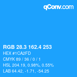 カラーコード: RGB 28.3 162.4 253 | qconv.com