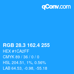 カラーコード: RGB 28.3 162.4 255 | qconv.com