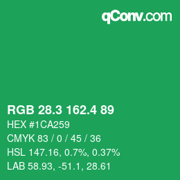 カラーコード: RGB 28.3 162.4 89 | qconv.com