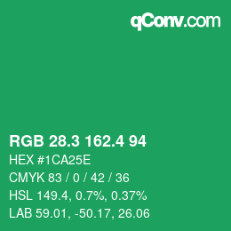 カラーコード: RGB 28.3 162.4 94 | qconv.com