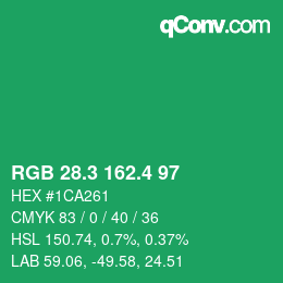 カラーコード: RGB 28.3 162.4 97 | qconv.com