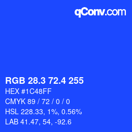 カラーコード: RGB 28.3 72.4 255 | qconv.com