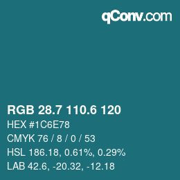 カラーコード: RGB 28.7 110.6 120 | qconv.com