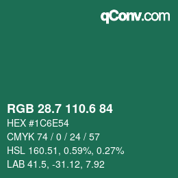 カラーコード: RGB 28.7 110.6 84 | qconv.com