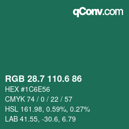 カラーコード: RGB 28.7 110.6 86 | qconv.com