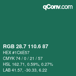 カラーコード: RGB 28.7 110.6 87 | qconv.com