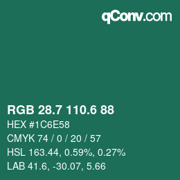 カラーコード: RGB 28.7 110.6 88 | qconv.com