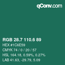 カラーコード: RGB 28.7 110.6 89 | qconv.com