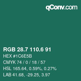 カラーコード: RGB 28.7 110.6 91 | qconv.com