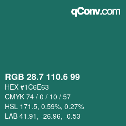 カラーコード: RGB 28.7 110.6 99 | qconv.com