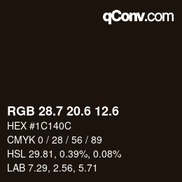 カラーコード: RGB 28.7 20.6 12.6 | qconv.com