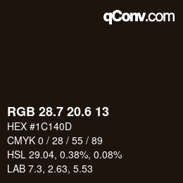 カラーコード: RGB 28.7 20.6 13 | qconv.com