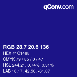 カラーコード: RGB 28.7 20.6 136 | qconv.com
