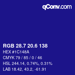 カラーコード: RGB 28.7 20.6 138 | qconv.com
