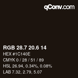 カラーコード: RGB 28.7 20.6 14 | qconv.com