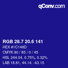カラーコード: RGB 28.7 20.6 141 | qconv.com