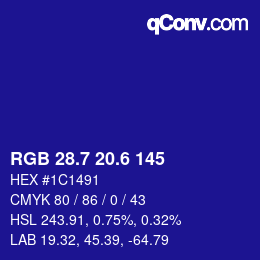 カラーコード: RGB 28.7 20.6 145 | qconv.com