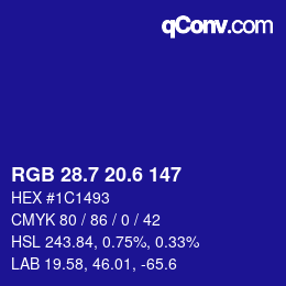 カラーコード: RGB 28.7 20.6 147 | qconv.com