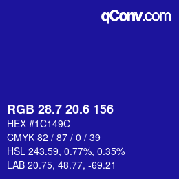 カラーコード: RGB 28.7 20.6 156 | qconv.com