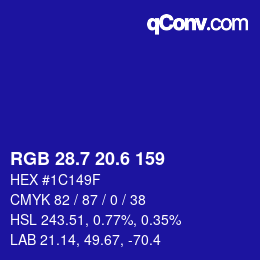 カラーコード: RGB 28.7 20.6 159 | qconv.com