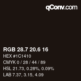 カラーコード: RGB 28.7 20.6 16 | qconv.com