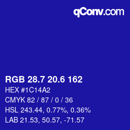 カラーコード: RGB 28.7 20.6 162 | qconv.com