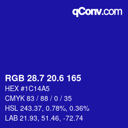 カラーコード: RGB 28.7 20.6 165 | qconv.com