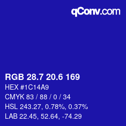 カラーコード: RGB 28.7 20.6 169 | qconv.com