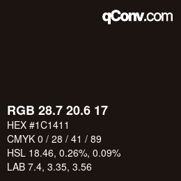 カラーコード: RGB 28.7 20.6 17 | qconv.com