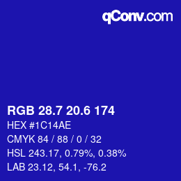 カラーコード: RGB 28.7 20.6 174 | qconv.com